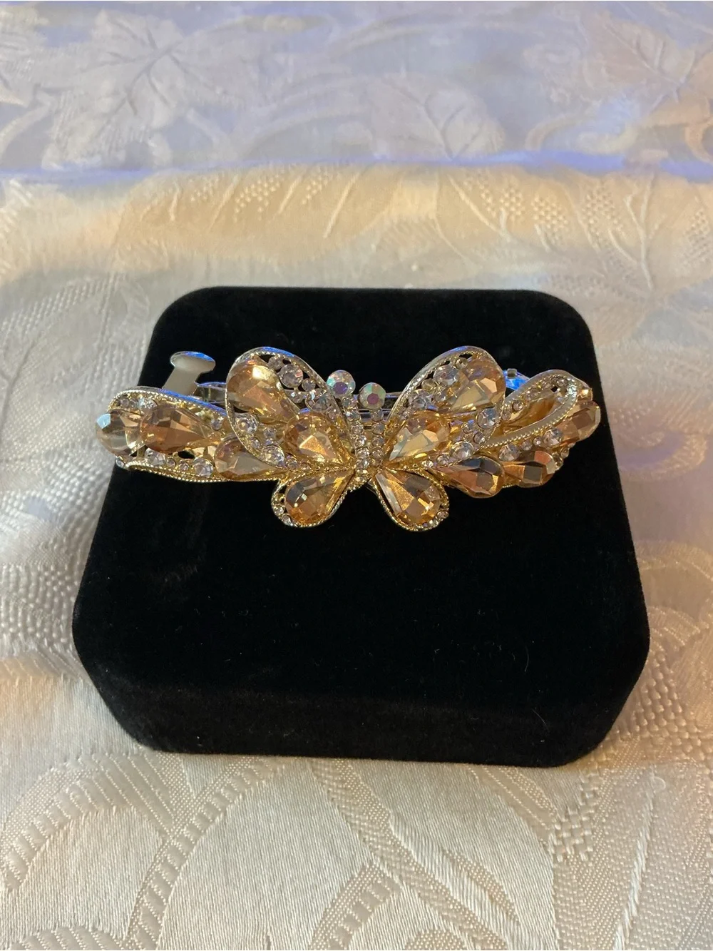 Yellow Acrylic Teardrop Butterfly Gold Tone Clasp Barrette